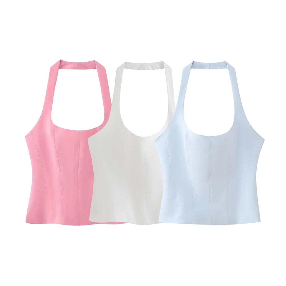 WOVEN HALTER-NECK TOP