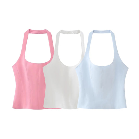 WOVEN HALTER-NECK TOP