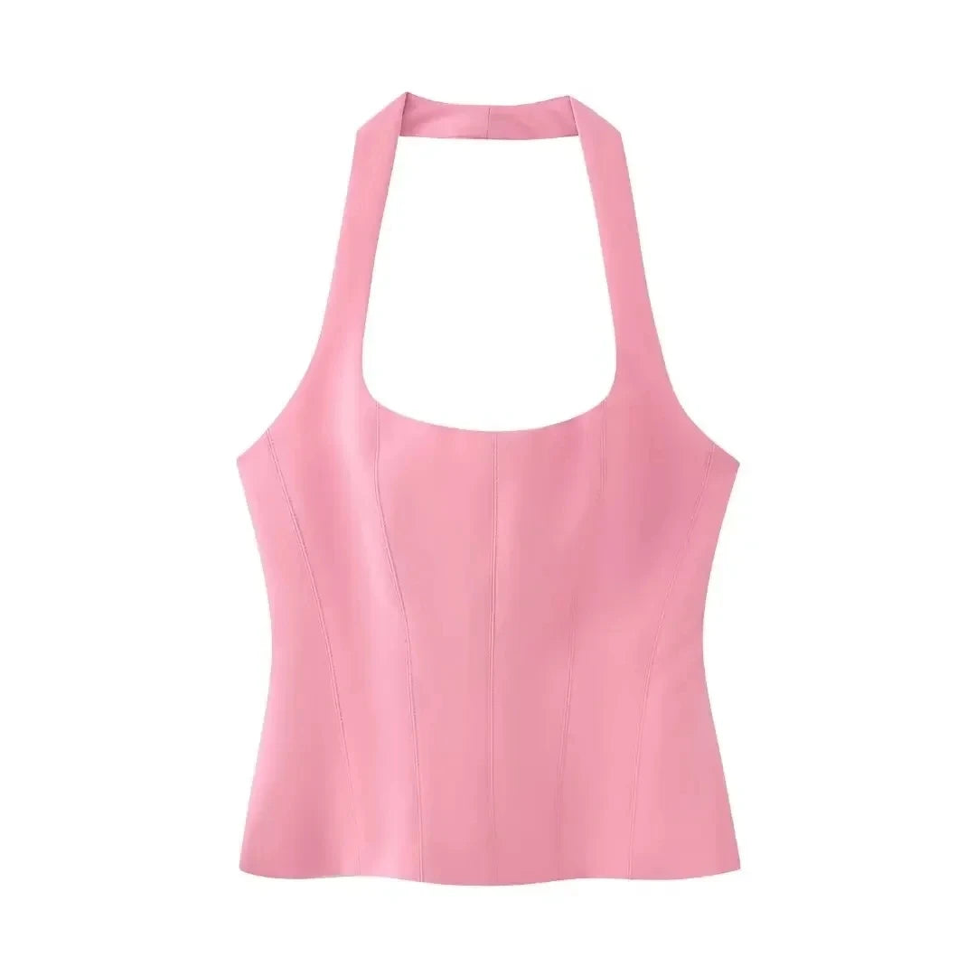 WOVEN HALTER-NECK TOP