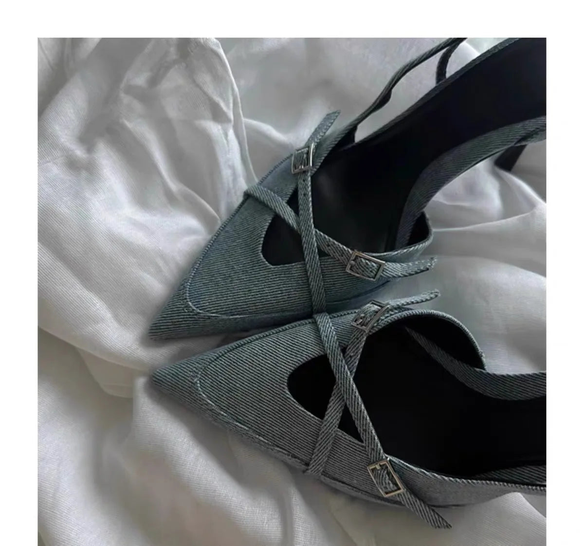 DENIM SLINGBACK HEELS