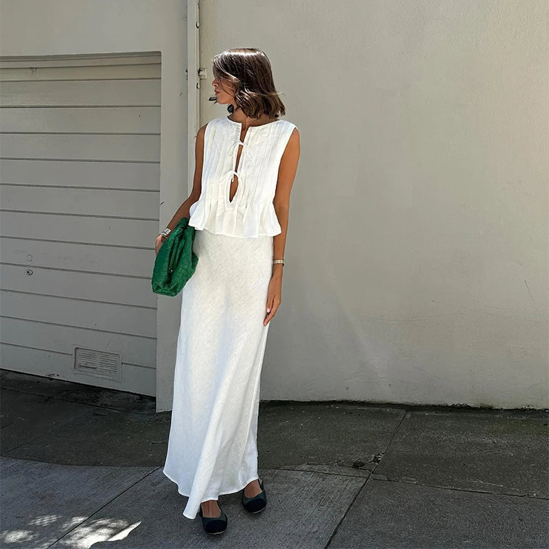 WOVEN TIE TOP AND SKIRT CO-ORD