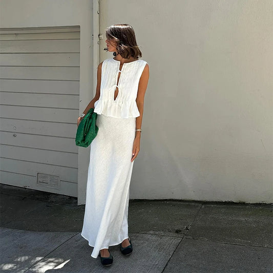 WOVEN TIE TOP AND SKIRT CO-ORD