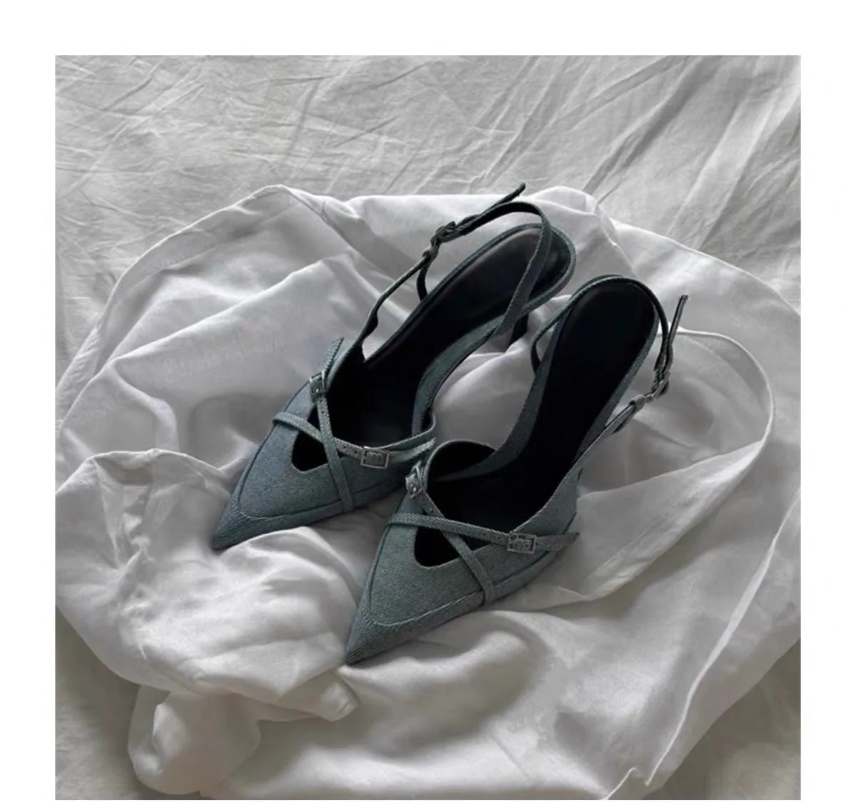 DENIM SLINGBACK HEELS